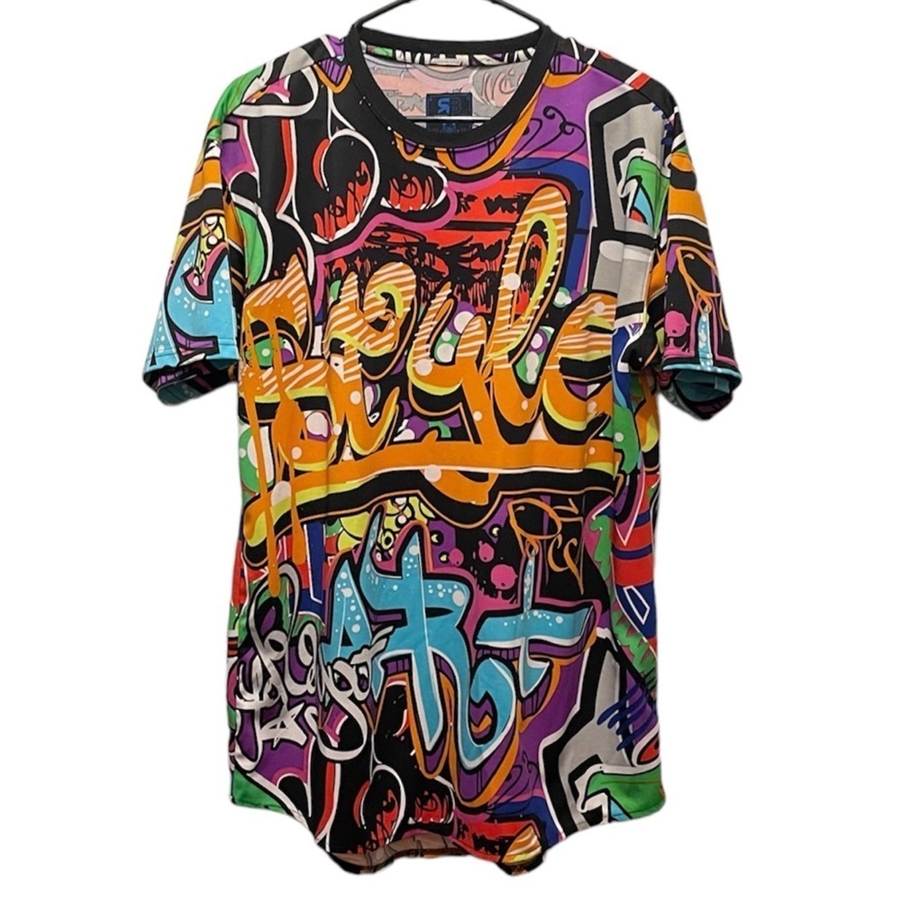 Royal Blue Graffiti Style Orange Blue Purple Streetwear T Shirt Men’s Size Large